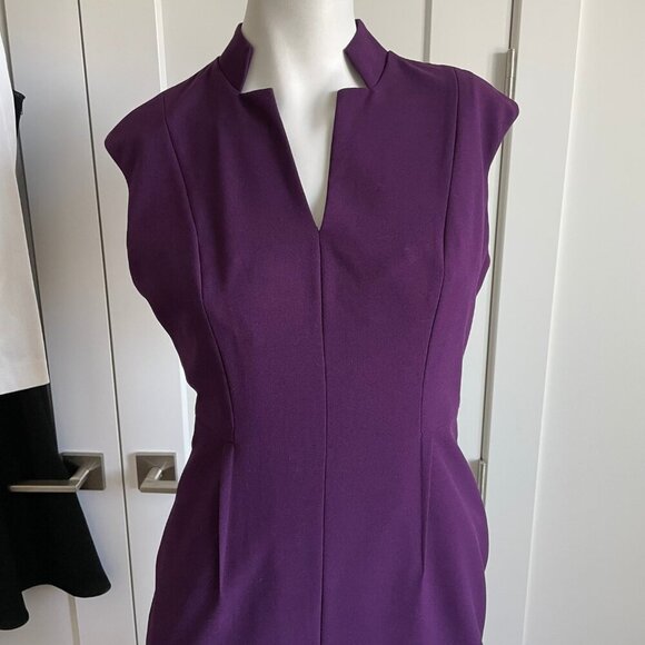 Calvin Klein Cap Slv VNeck Fitted Poly Rayon Blend Lined Midi Dress Purple Sz 6P - Picture 2 of 12